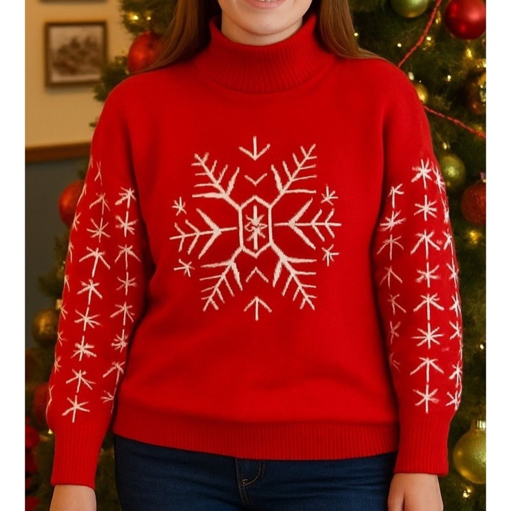 Women's Vintage Winona Knits Fair Isle Cotton Red Snowflake Sweater Size‎ Large